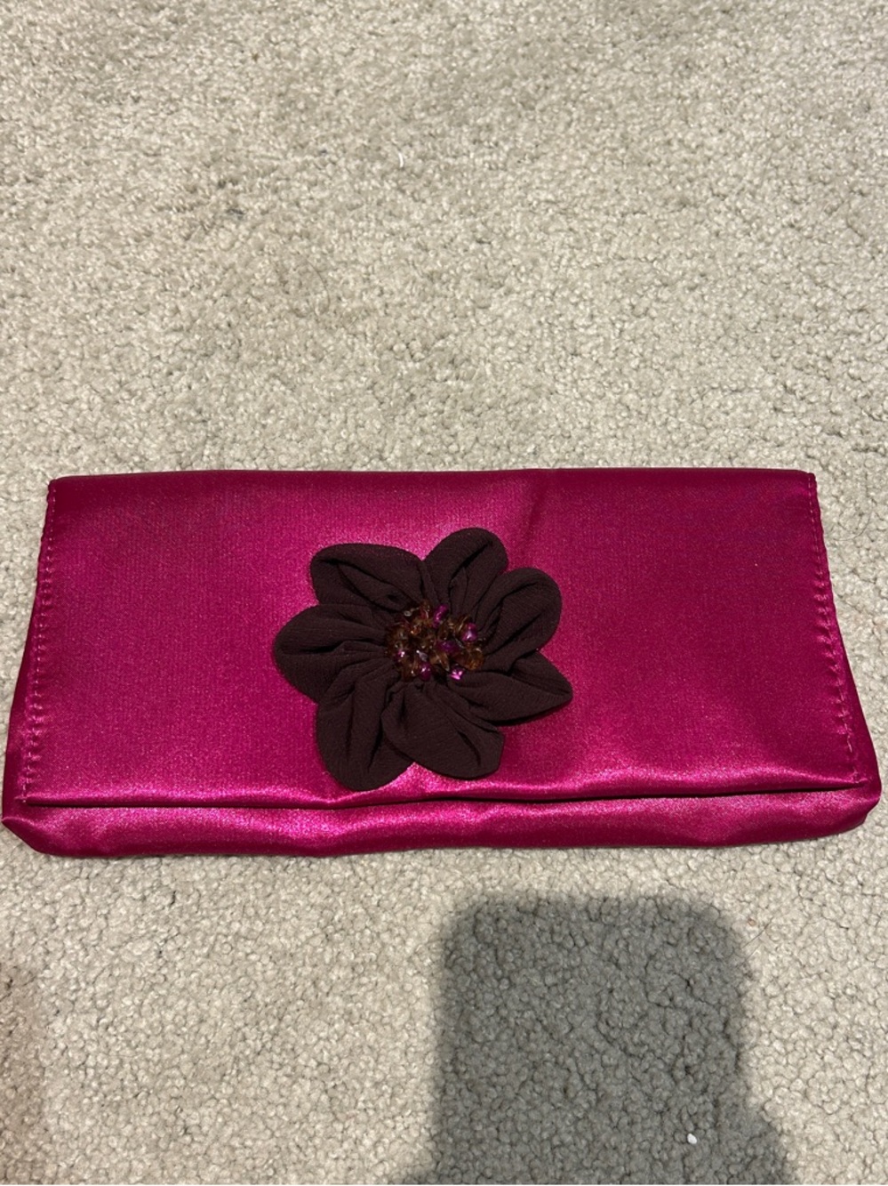 Fuchsia Satin Flower Clutch
